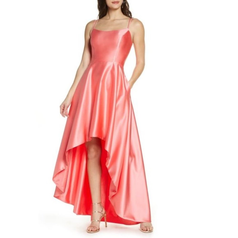 New Xscape Satin High/Low Dress Coral
